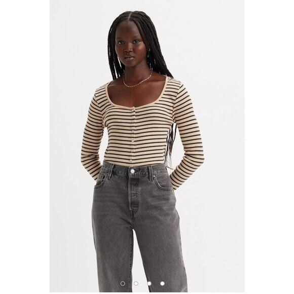 Levi’s Long Sleeve Britt Snap Front Striped Ribbed Top Womens Plus Size XXL New - Picture 1 of 7